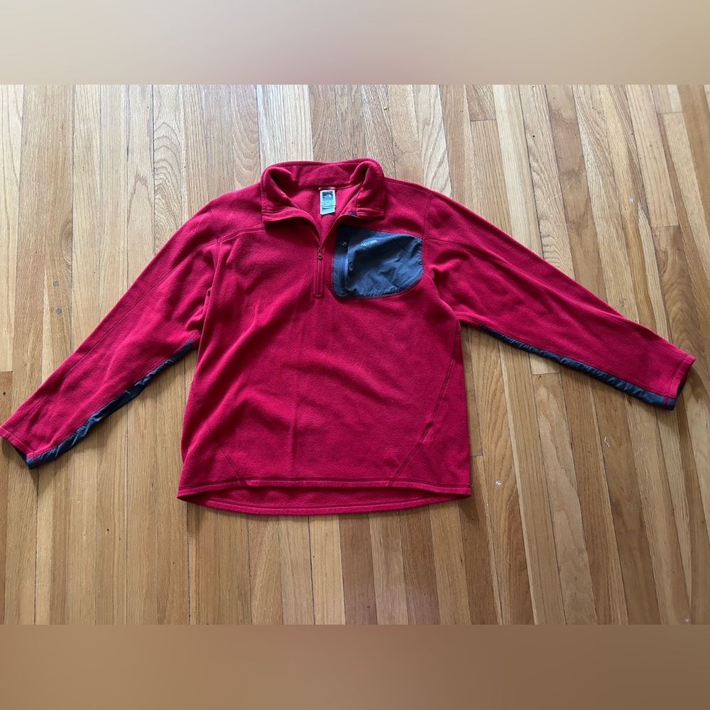 The North Face Red 1/4 Zip Fleece with Gray Accents - Men's Large